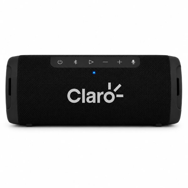 Caixa de Som com microfone em ABS e Tecido em Poliéster