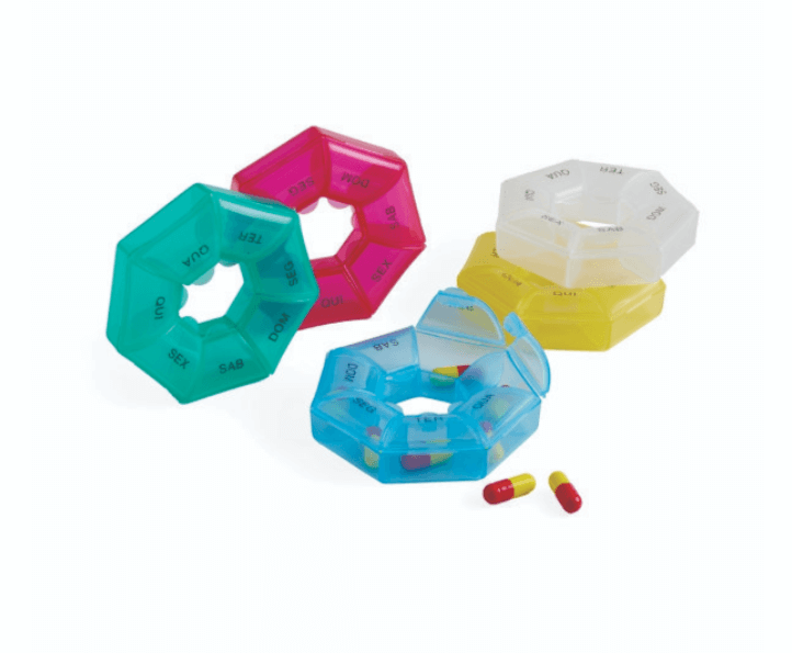 Porta Comprimidos Semanal em Formato Heptagonal