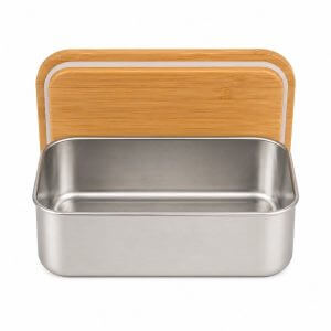 Lancheira Inox com Tampa em Bambu