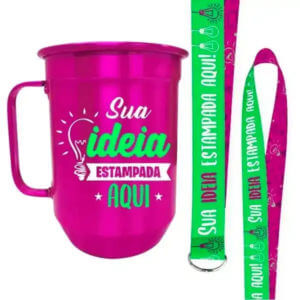 Canecas de alumínio personalizadas com cordão