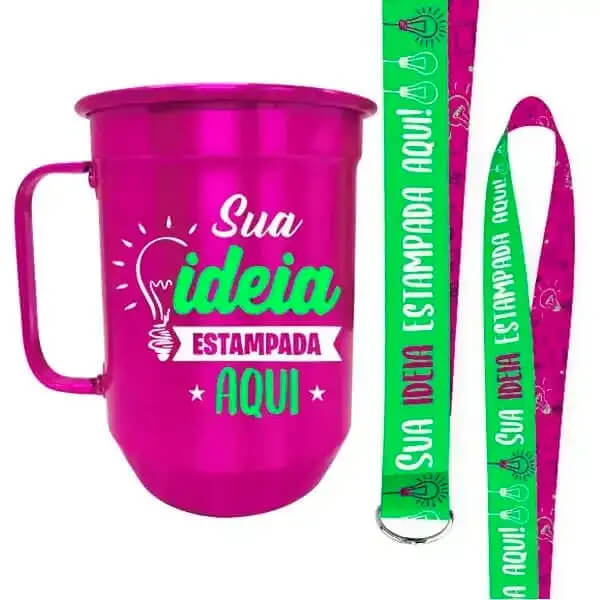Canecas de alumínio personalizadas com cordão