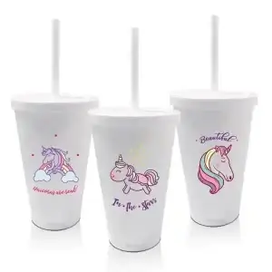 Copos Personalizados com Canudo Unicórnio