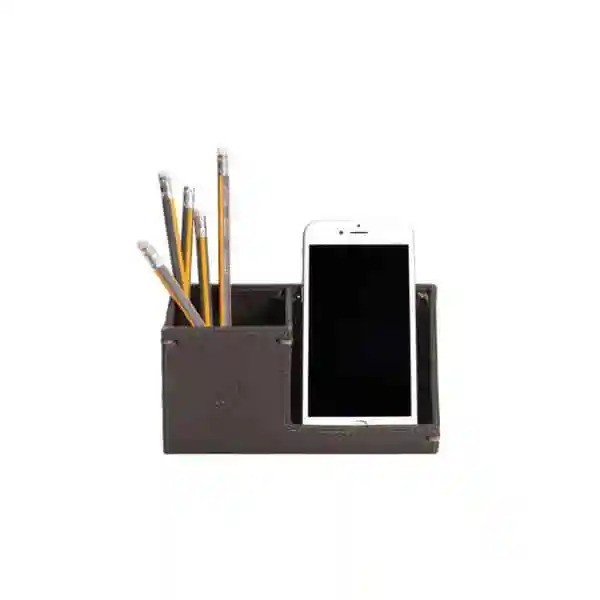 Porta Celular de Mesa em Couro com Organizador