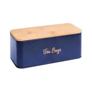 Porta Chá Azul com Tampa de Bambu