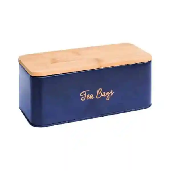Porta Chá Azul com Tampa de Bambu