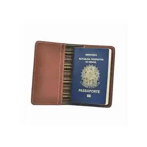 Porta Passaporte de Couro com 2 Bolsos