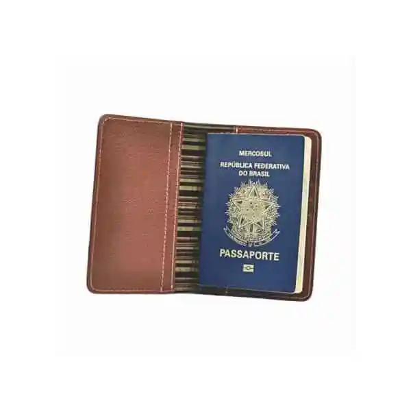 Porta Passaporte de Couro com 2 Bolsos