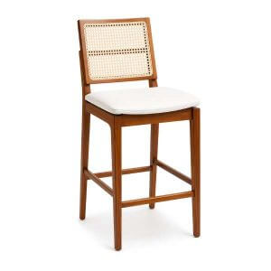 Banqueta Fernanda Palha Natural Sextavada e Estofada Estrutura Madeira Liptus Design Sustentável