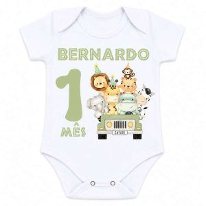 Body Bebê Personalizado Mesversário Safari