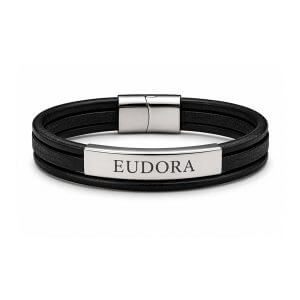 Bracelete em Metal e Couro Preto Personalizado