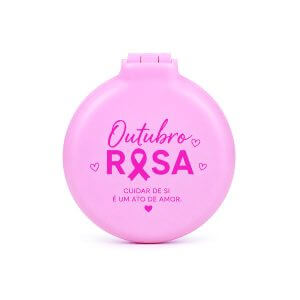 Espelho de Bolsa com Escova Outubro Rosa