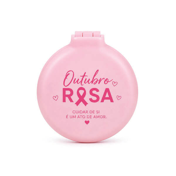 Espelho de Bolsa com Escova Outubro Rosa